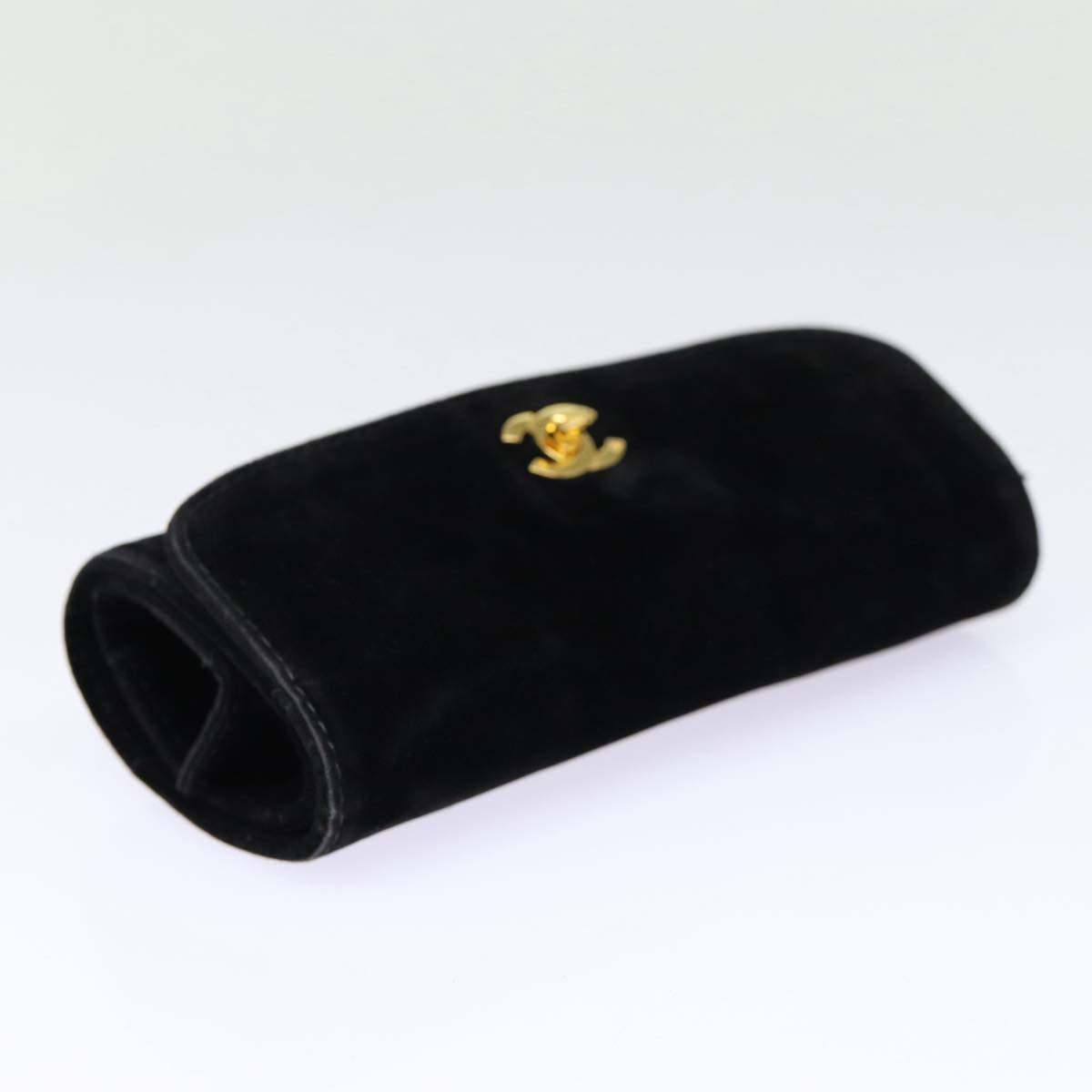 CHANEL Cosmetic Case Cosmetic Pouch Velor Black Gold CC Auth bs17507