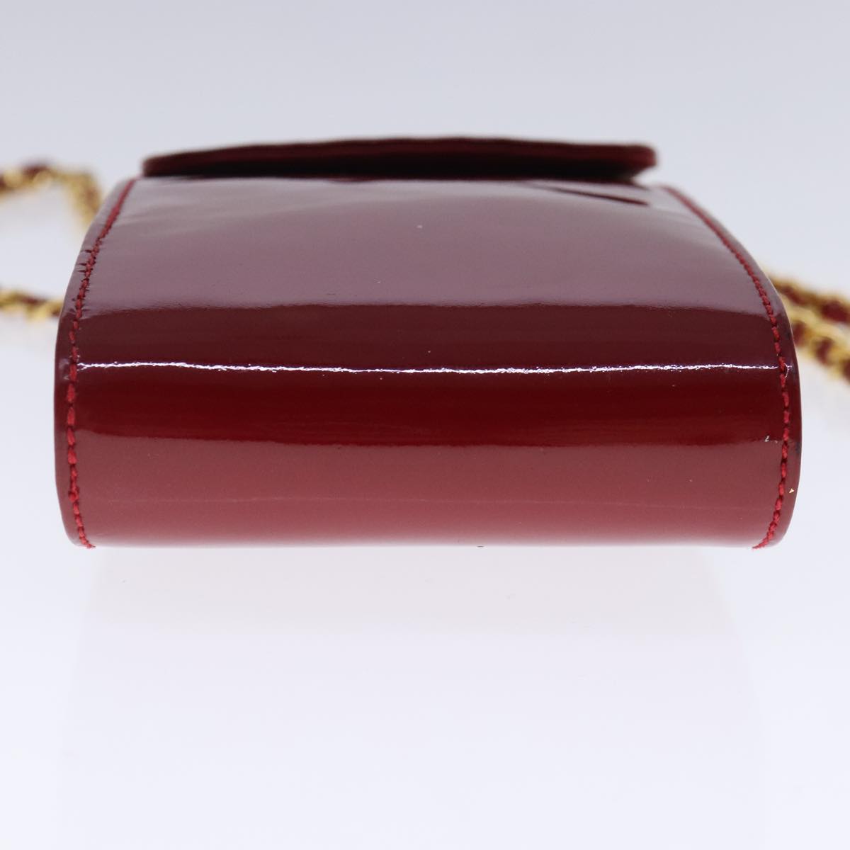 CHANEL Shoulder Chain Pouch Enamel Red Gold CC Auth bs17510