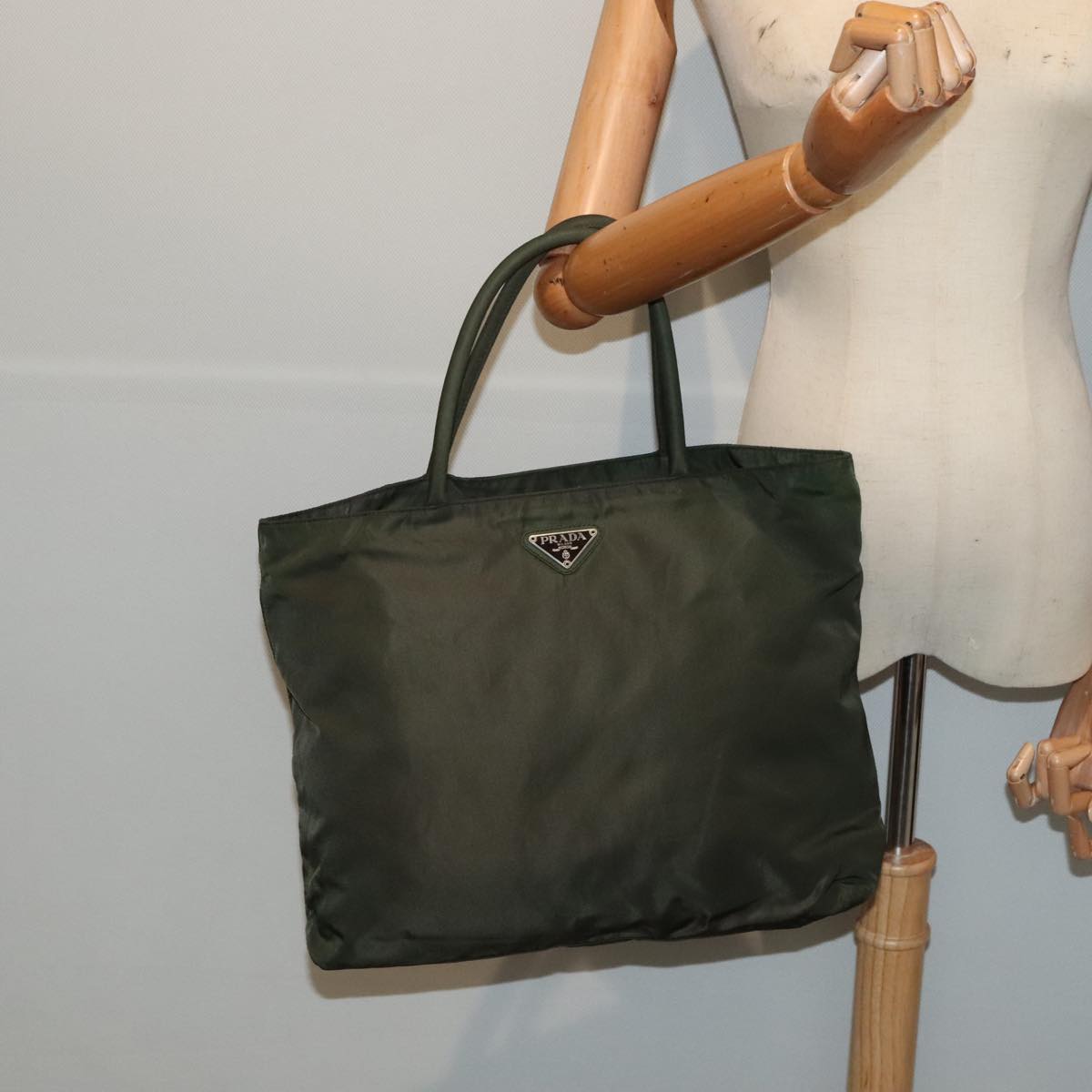 PRADA Hand Bag Nylon Green Silver Auth bs17514