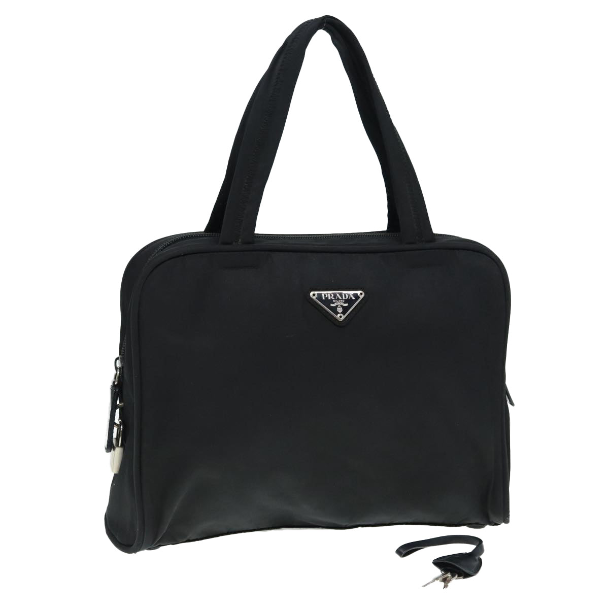 PRADA Hand Bag Nylon Black Silver Auth bs17516