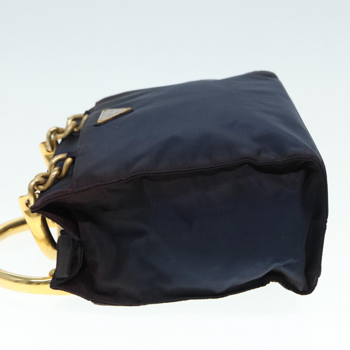 PRADA Hand Bag Nylon Navy Gold Auth bs17517