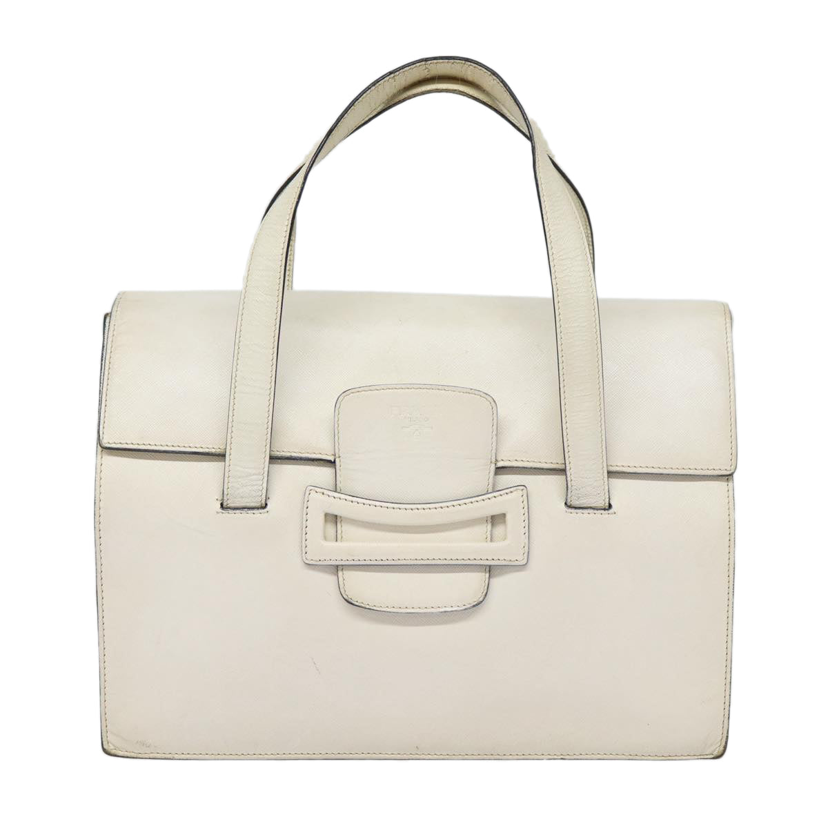 PRADA Hand Bag Leather White Gold Auth bs17520