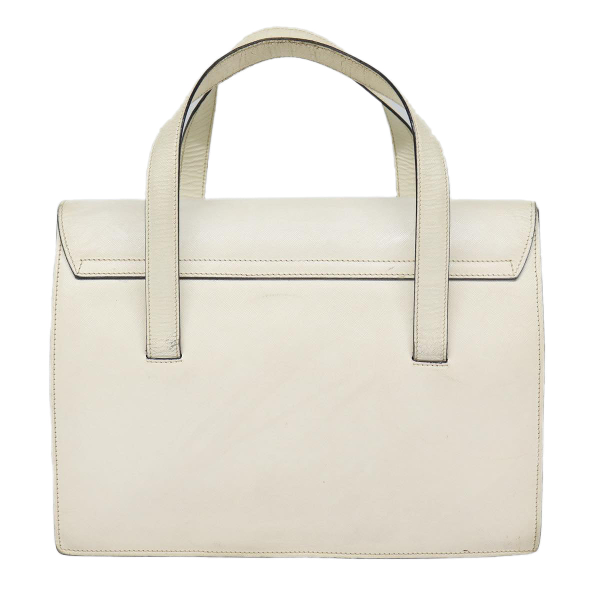 PRADA Hand Bag Leather White Gold Auth bs17520