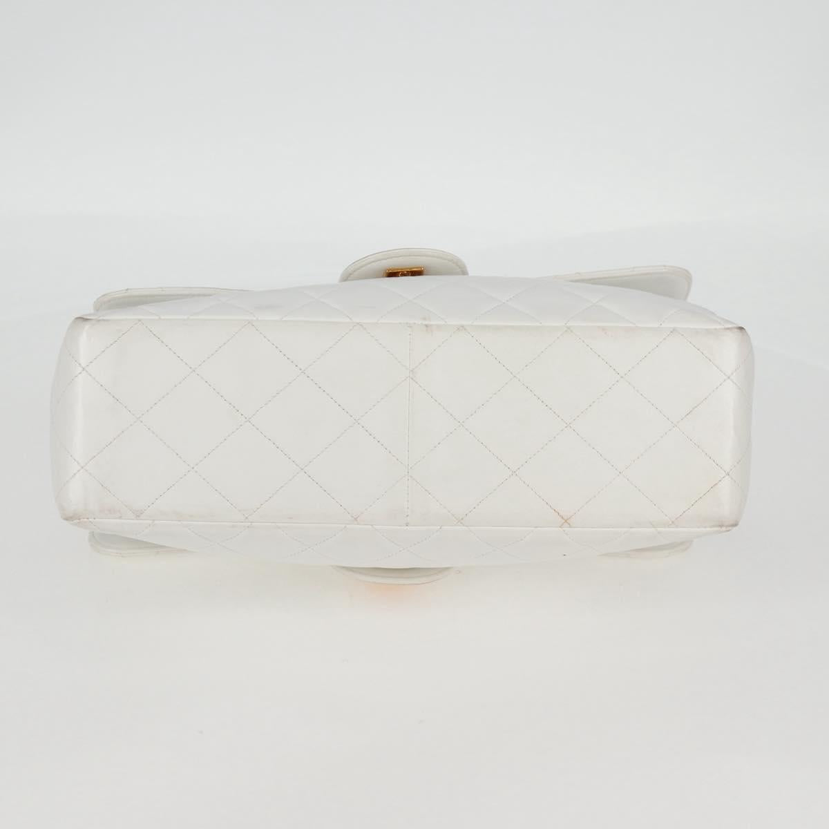 CHANEL Matelasse Double Face Chain Bag Lamb Skin White Gold CC Auth bs17533A