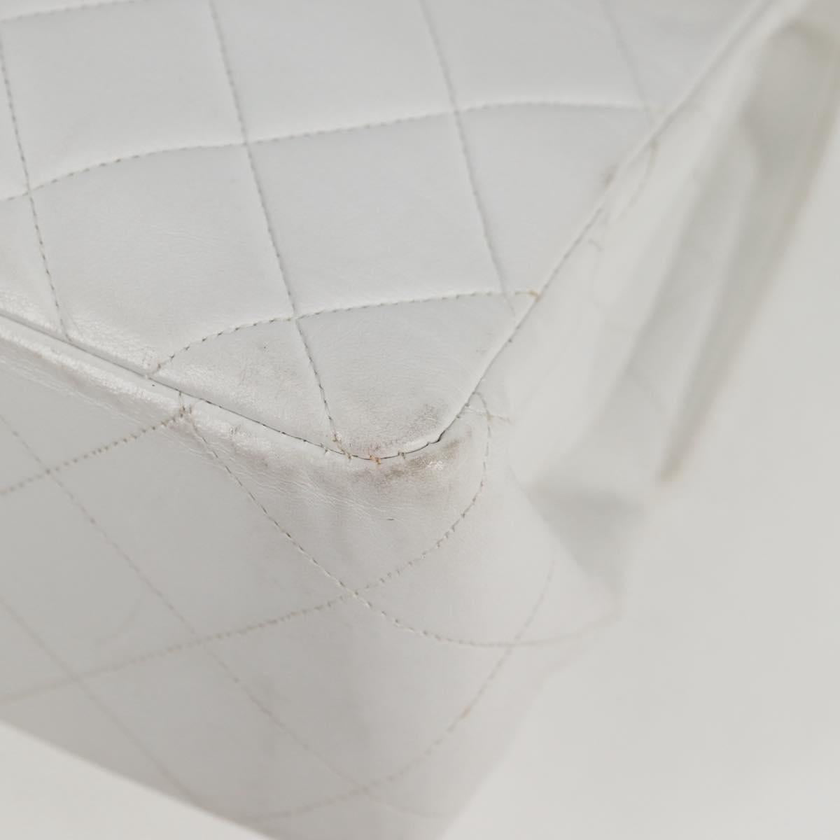 CHANEL Matelasse Double Face Chain Bag Lamb Skin White Gold CC Auth bs17533A