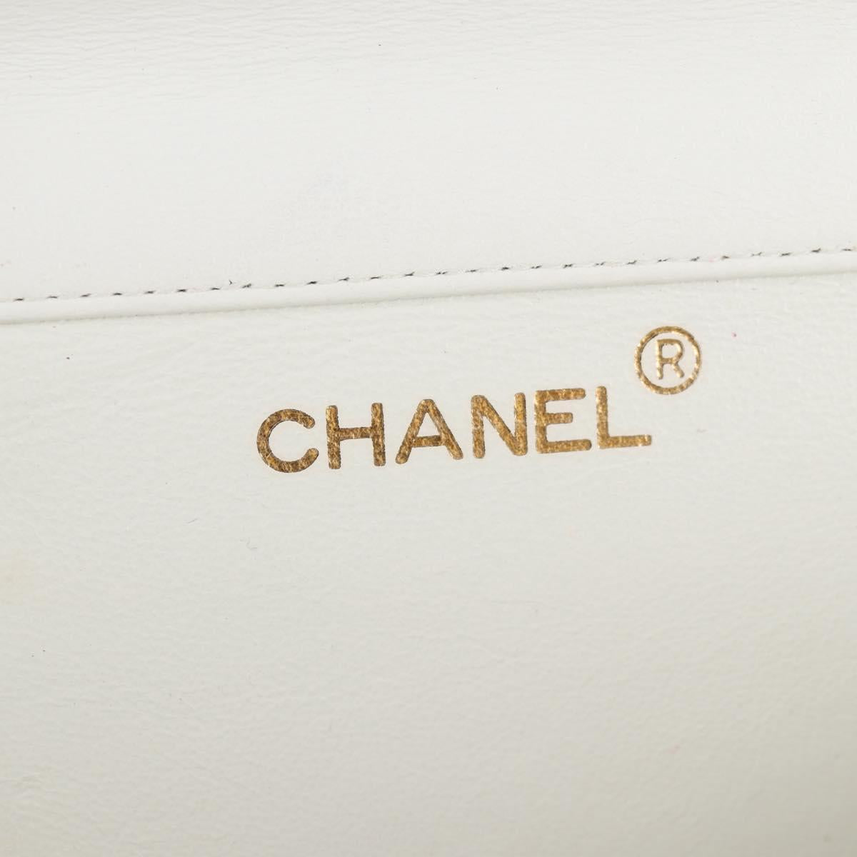 CHANEL Matelasse Double Face Chain Bag Lamb Skin White Gold CC Auth bs17533A