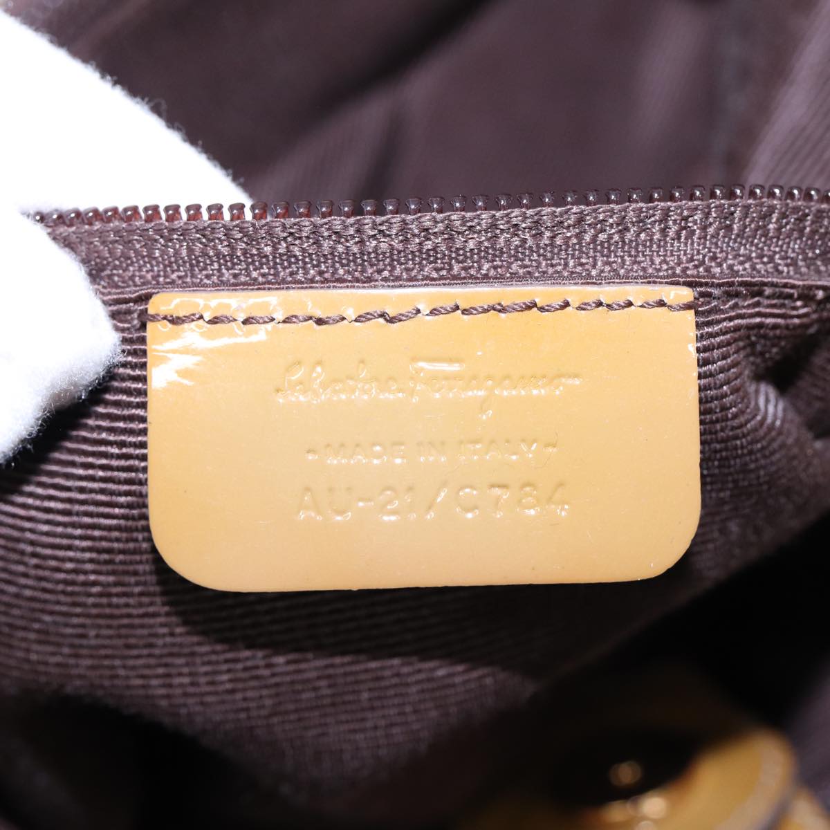 Salvatore Ferragamo Hand Bag Nylon Beige Gold Auth bs17554