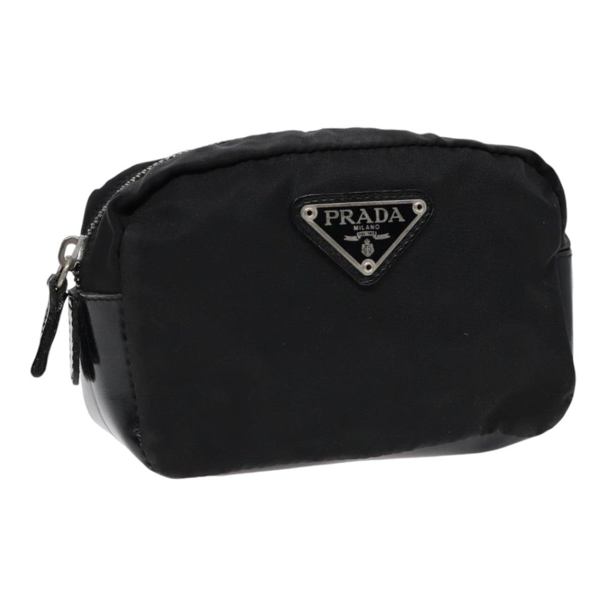 PRADA Pouch Nylon Black Silver Auth bs17569