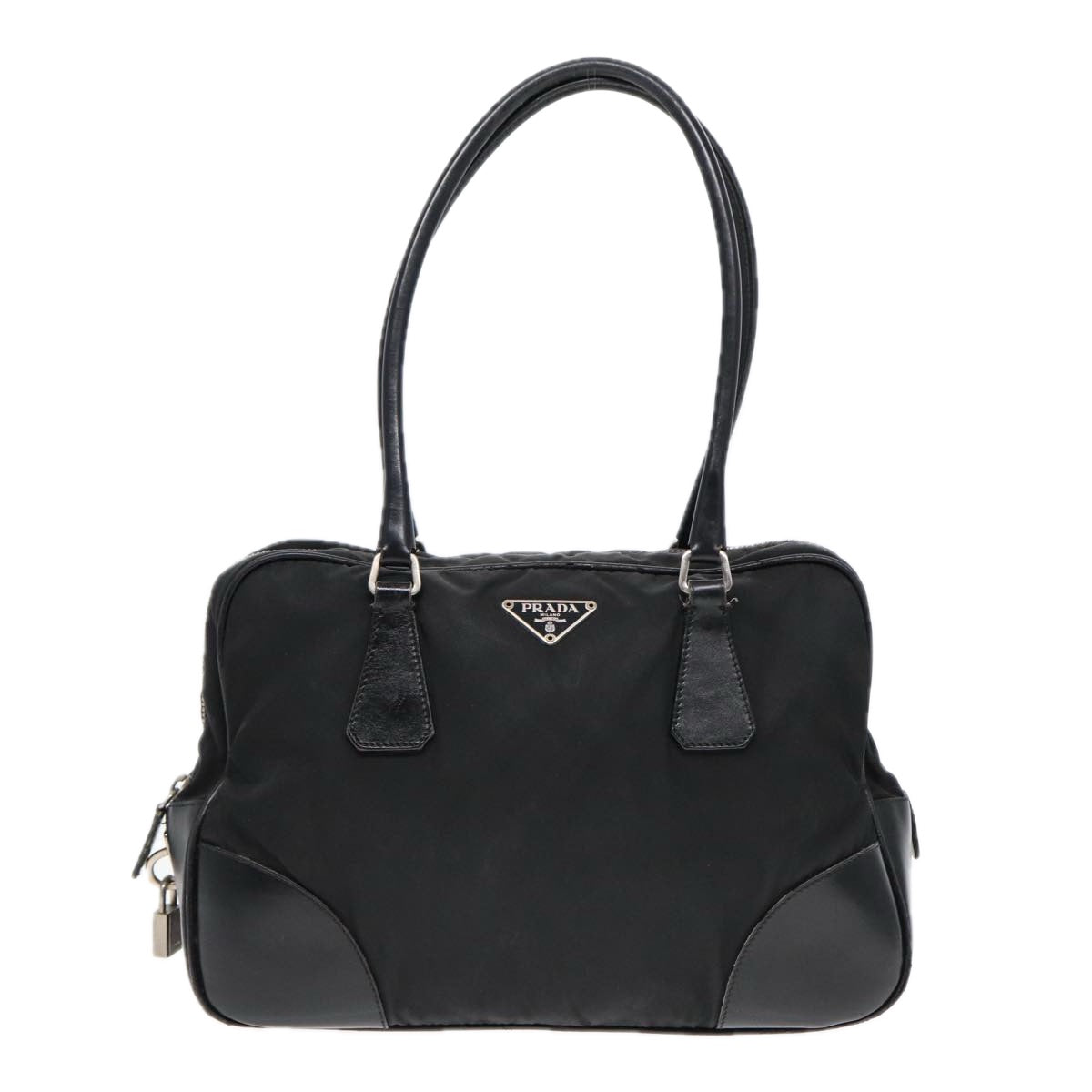 PRADA Hand Bag Nylon Black Silver Auth bs17572