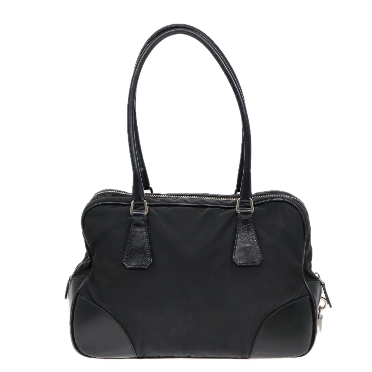 PRADA Hand Bag Nylon Black Silver Auth bs17572