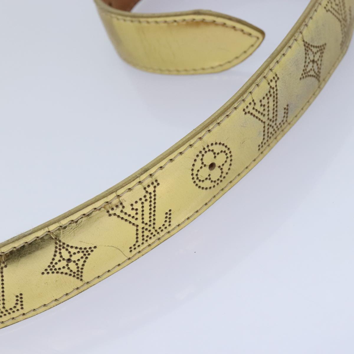 LOUIS VUITTON Monogram Mahina Ceinture Belt Leather Gold M9614W LV Auth bs17576