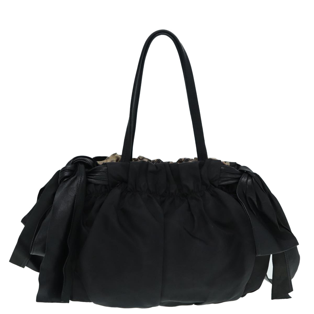 PRADA Hand Bag Nylon Black Gold Auth bs17580