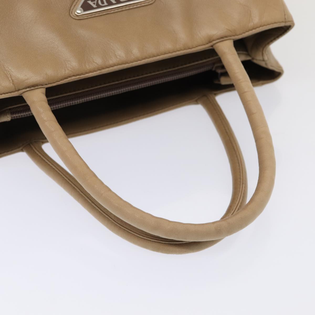 PRADA Hand Bag Leather Beige Auth bs17597