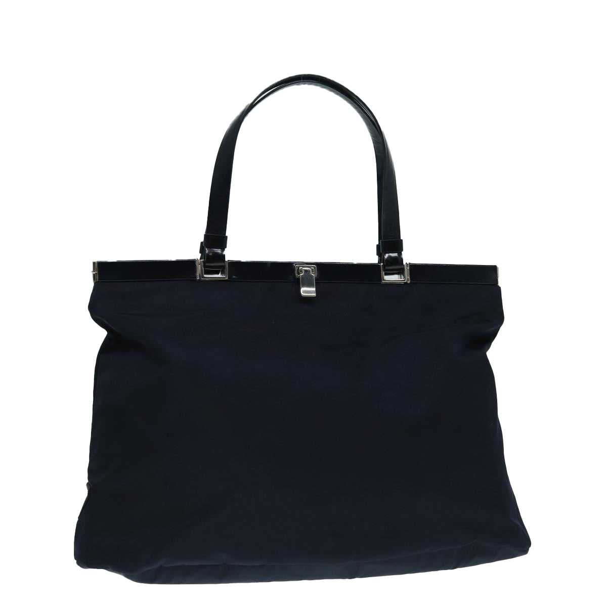 PRADA Hand Bag Nylon Navy Silver Auth bs17602