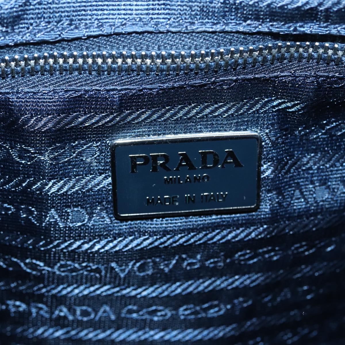 PRADA Hand Bag Nylon Navy Silver Auth bs17602