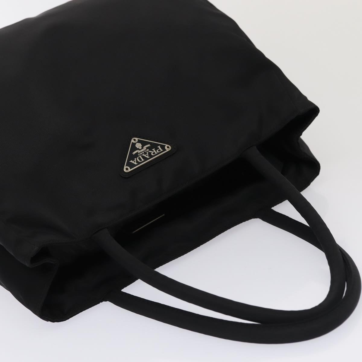 PRADA Hand Bag Nylon Black Silver Auth bs17603