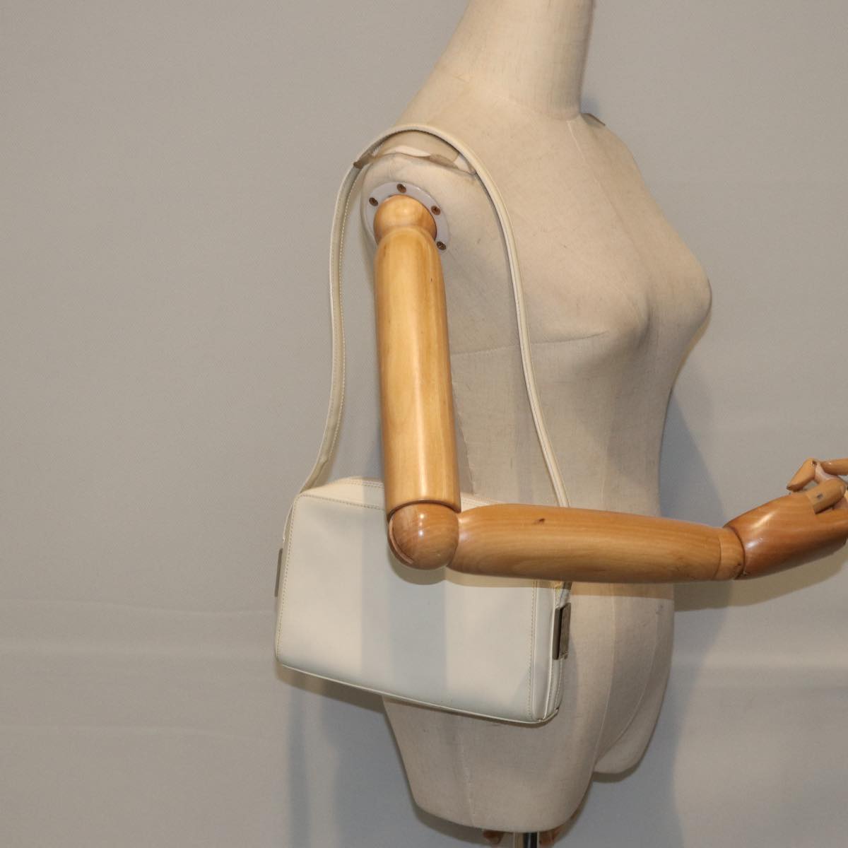 GUCCI Shoulder Bag Leather White Silver 007 1014 0274 Auth bs17611