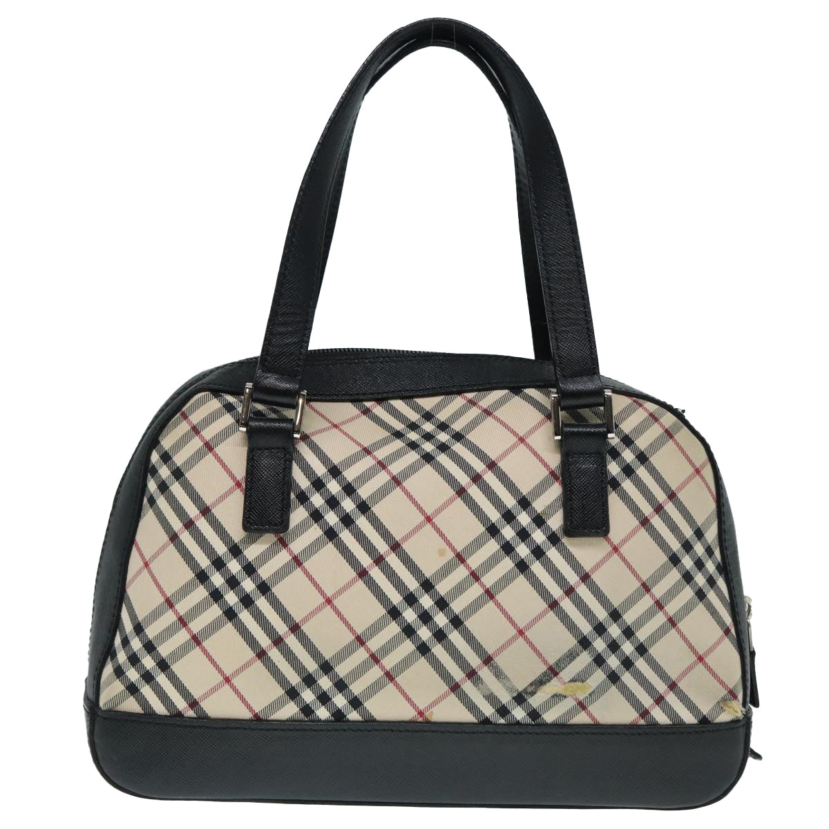 BURBERRY Nova Check Hand Bag Canvas Beige Silver Auth bs17636