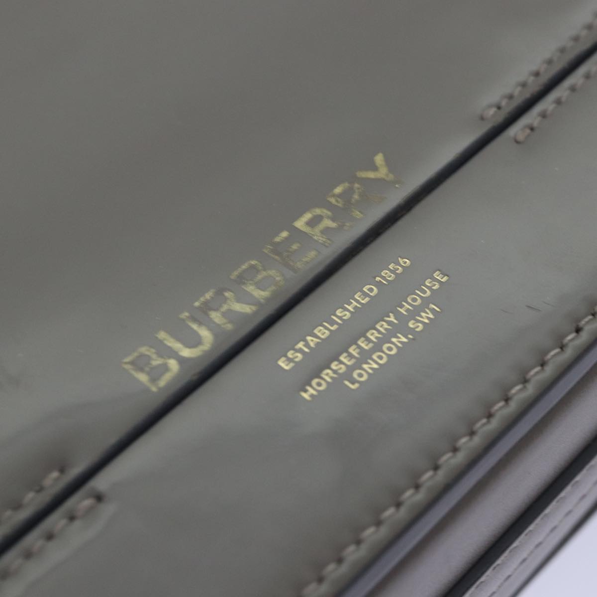 BURBERRY Shoulder Bag Patent leather Gray Gold Auth bs17639