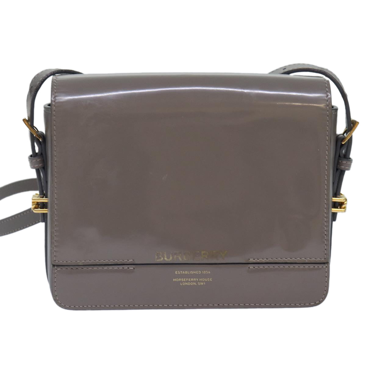 BURBERRY Shoulder Bag Patent leather Gray Gold Auth bs17639