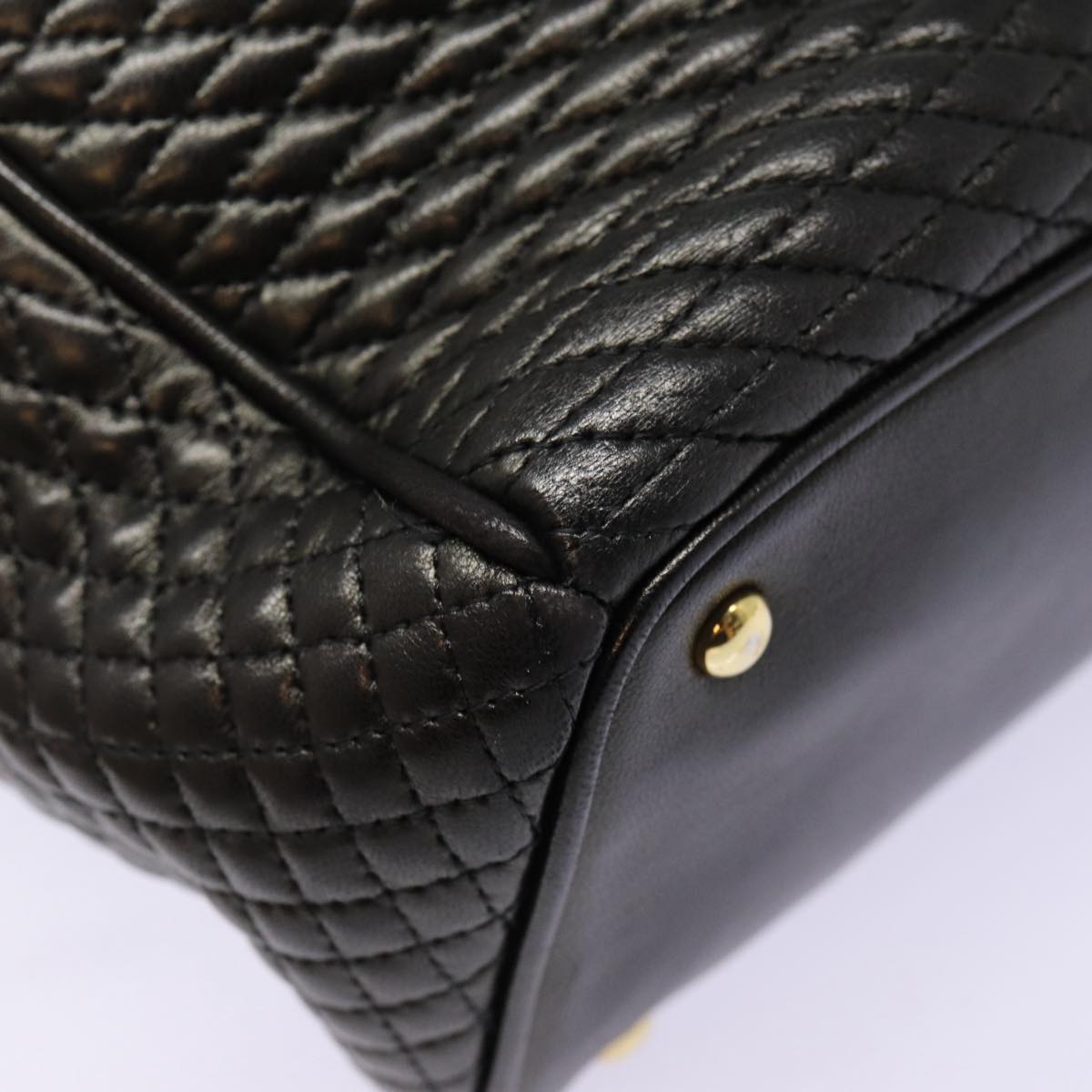 BALLY Quilted Hand Bag Leather Black Gold Auth bs17640