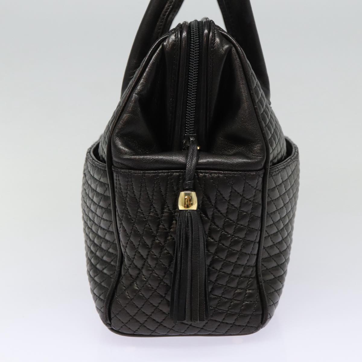 BALLY Quilted Hand Bag Leather Black Gold Auth bs17640