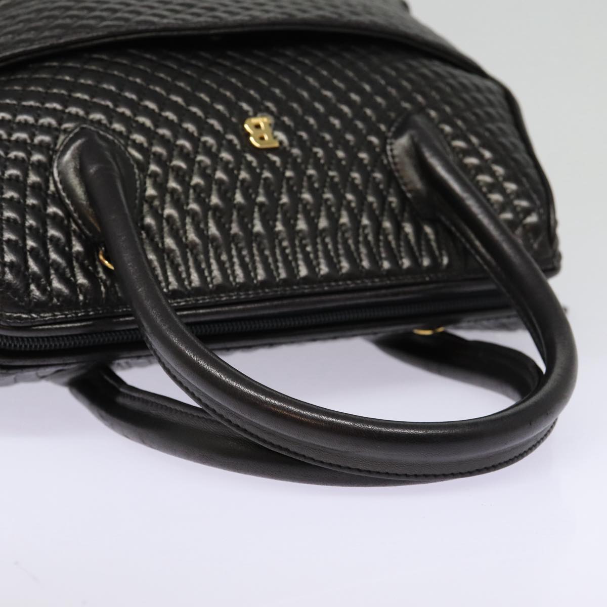 BALLY Quilted Hand Bag Leather Black Gold Auth bs17640