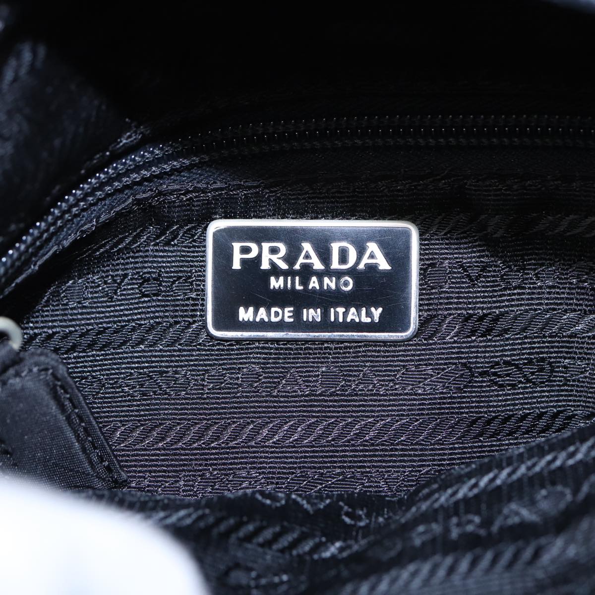 PRADA Hand Bag Nylon Black Silver Auth bs17647