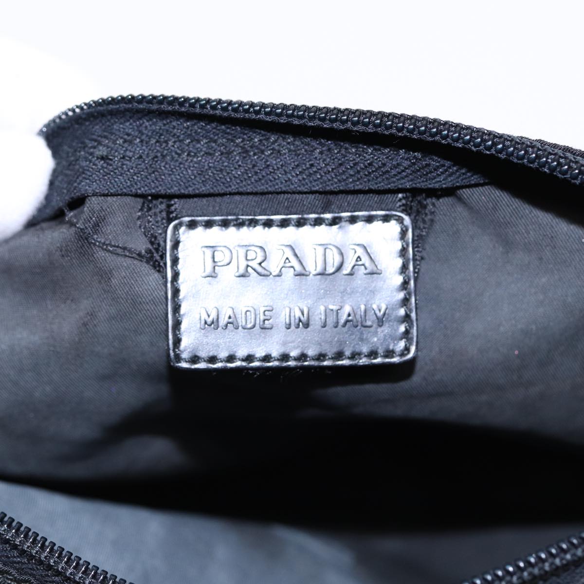 PRADA Pouch Nylon Black Silver Auth bs17654