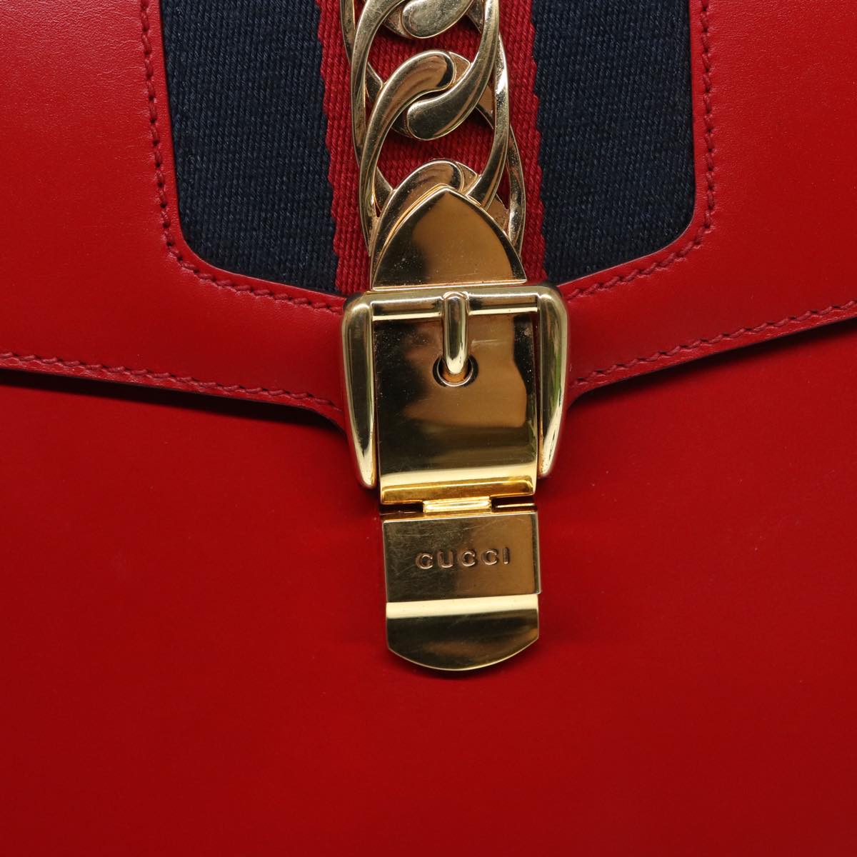 GUCCI Silvi Sherry Line Hand Bag Leather 2way Navy Gold Red 431665 Auth bs17661