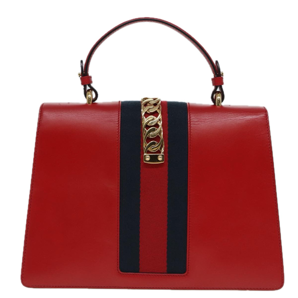 GUCCI Silvi Sherry Line Hand Bag Leather 2way Navy Gold Red 431665 Auth bs17661