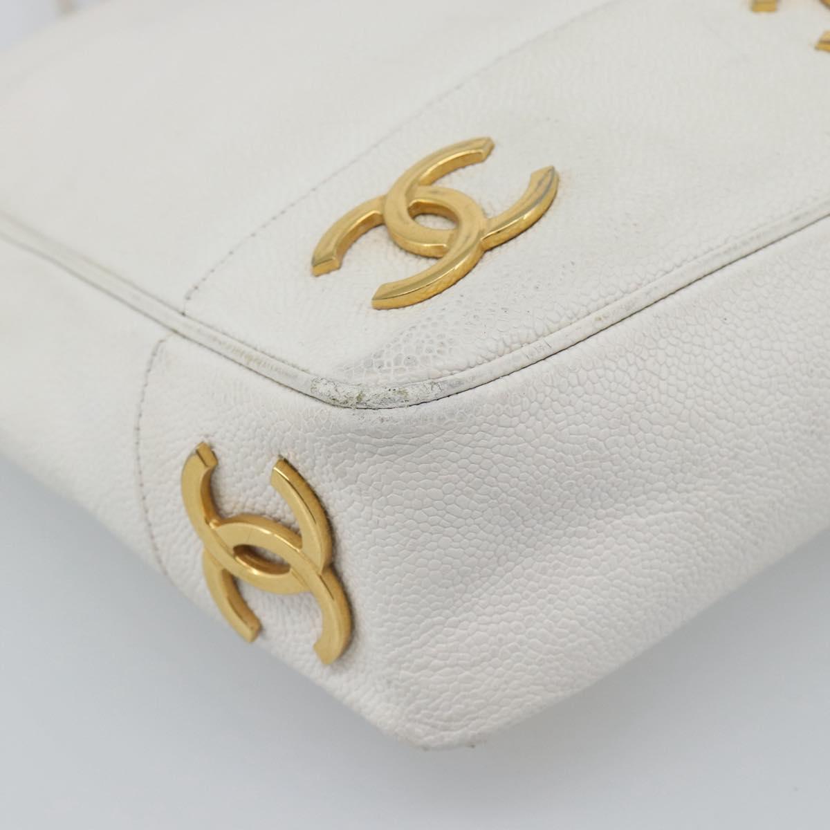 CHANEL Chain Shoulder Bag Calf Skin White Gold CC Auth bs17674