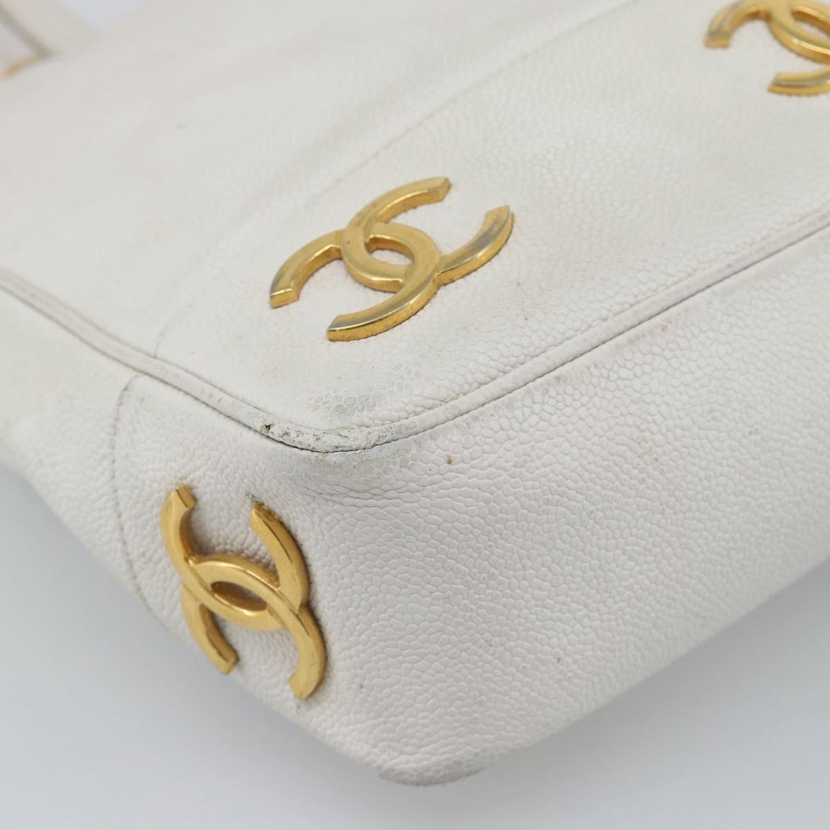 CHANEL Chain Shoulder Bag Calf Skin White Gold CC Auth bs17674