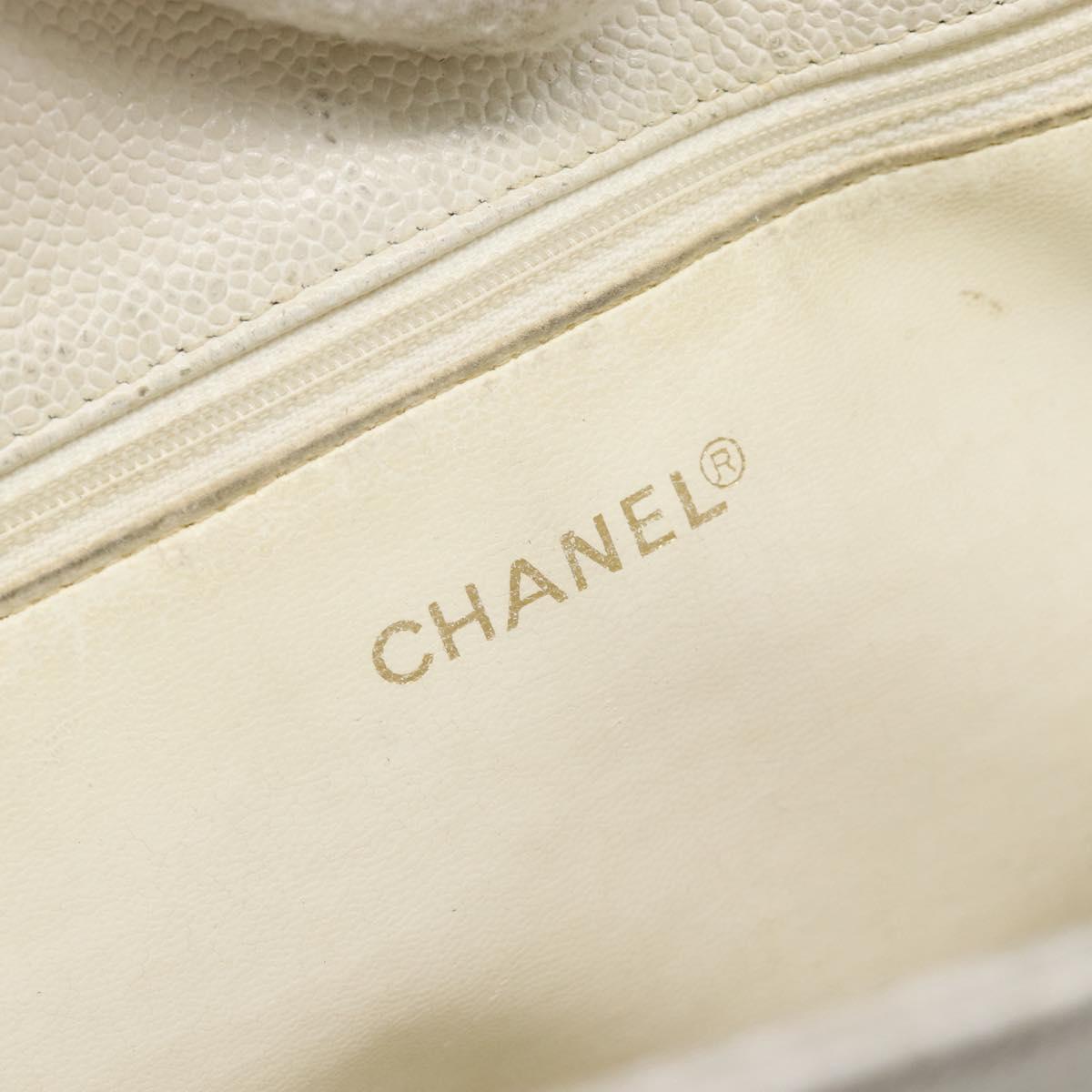 CHANEL Chain Shoulder Bag Calf Skin White Gold CC Auth bs17674