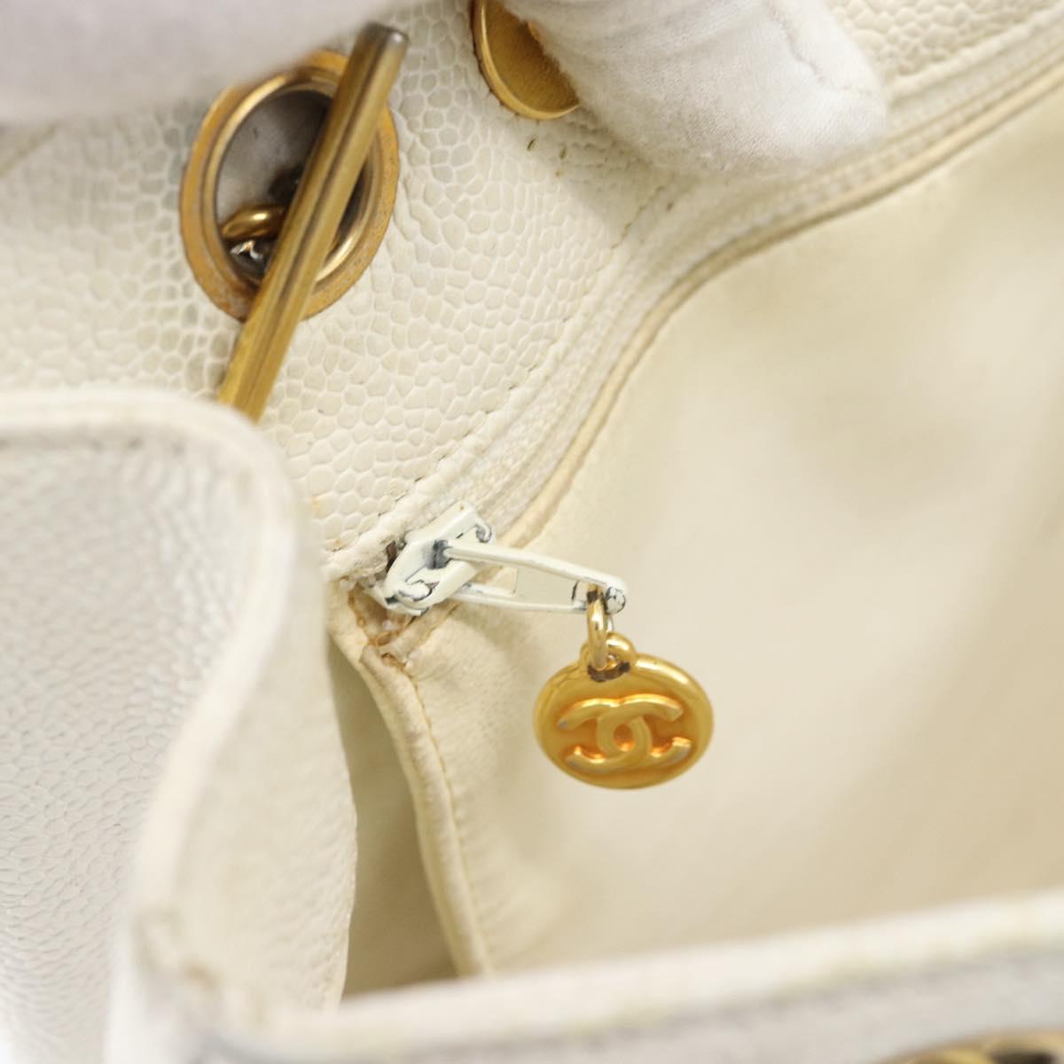 CHANEL Chain Shoulder Bag Calf Skin White Gold CC Auth bs17674
