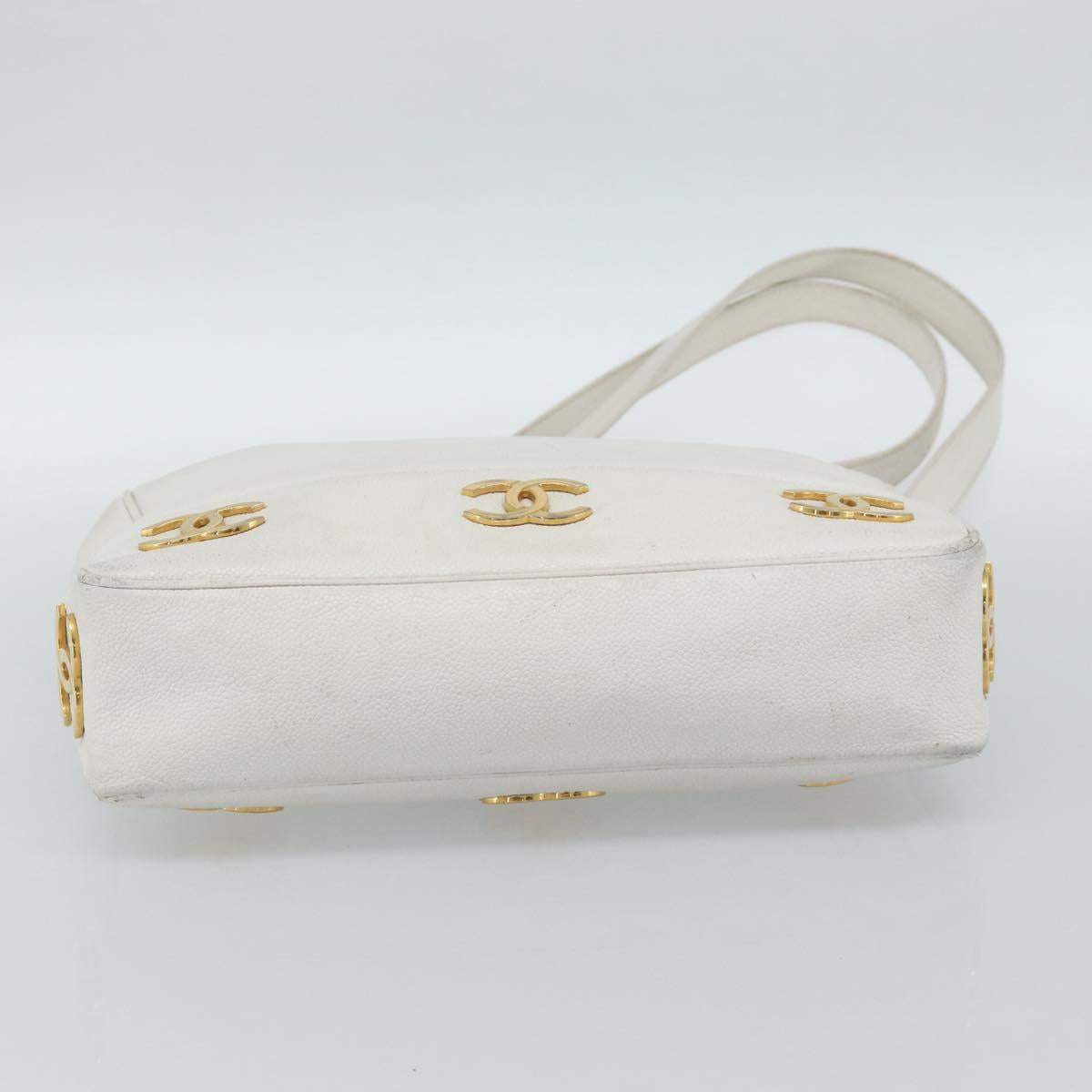 CHANEL Chain Shoulder Bag Calf Skin White Gold CC Auth bs17674