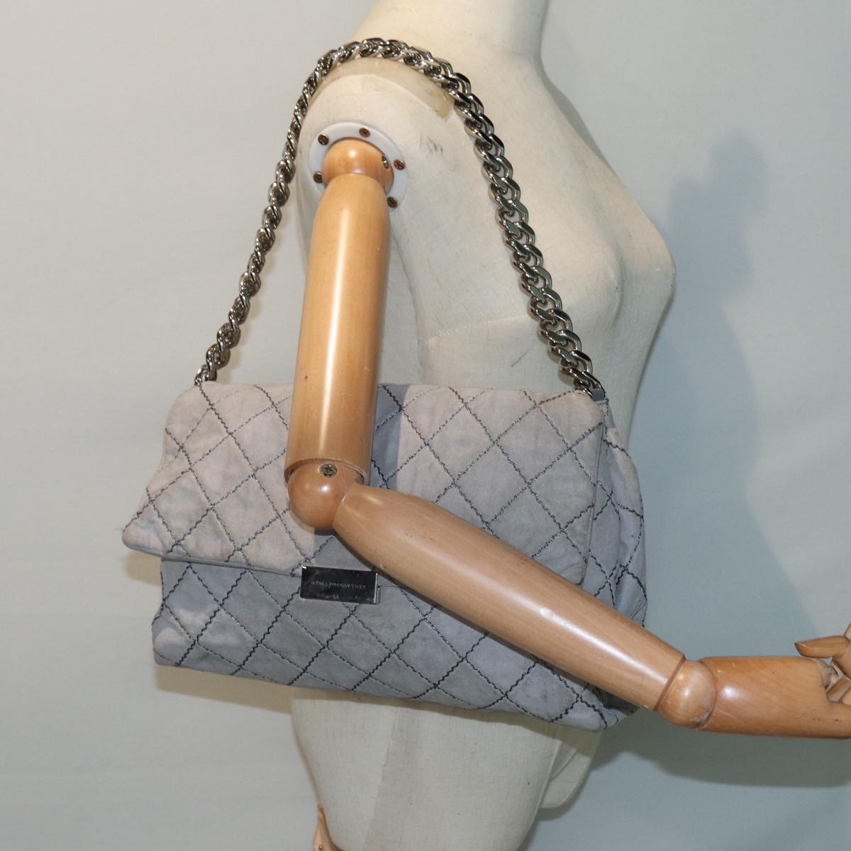 Stella MacCartney Chain Shoulder Bag polyester Gray Silver Auth bs17685