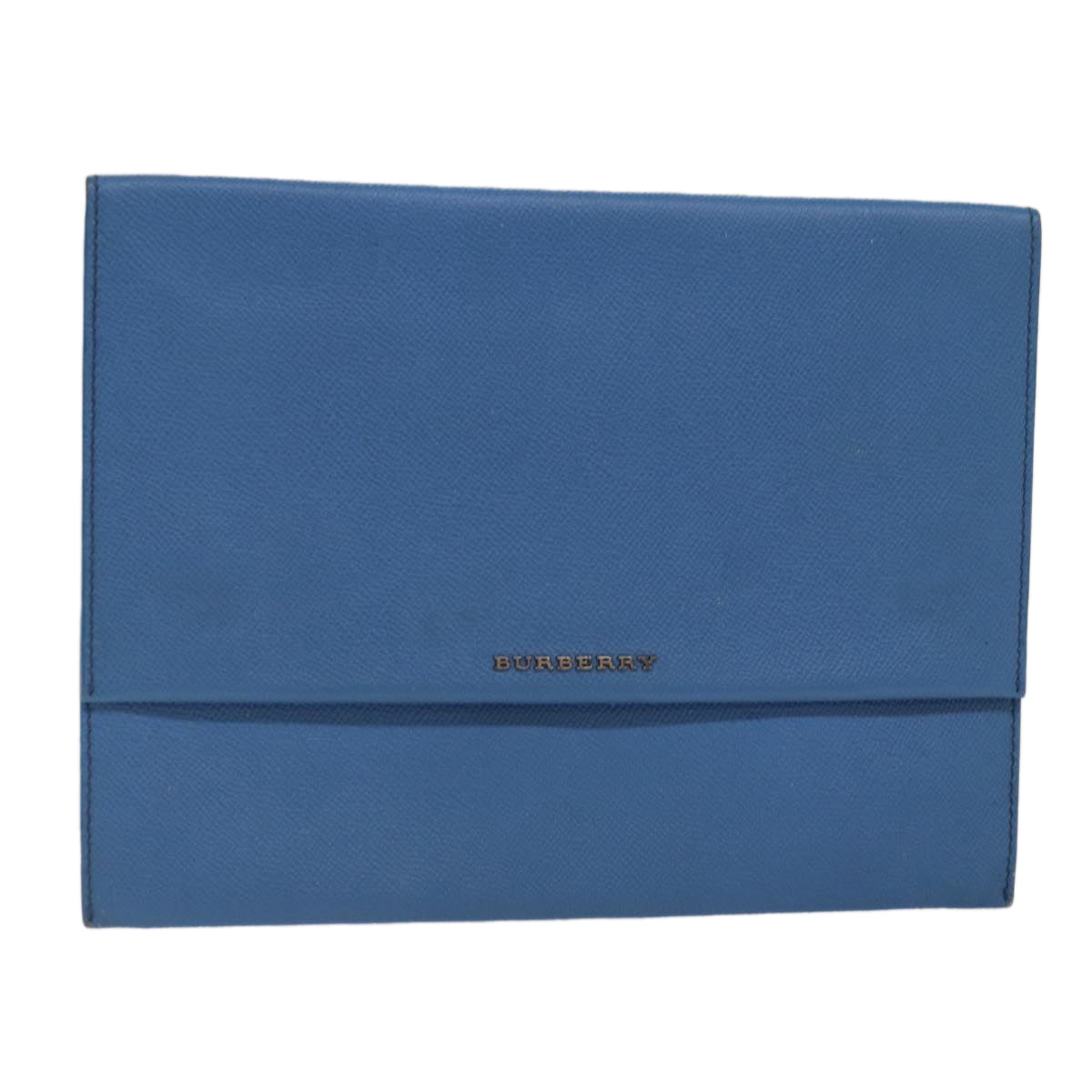 BURBERRY Clutch Bag Leather Blue Silver Auth bs17692