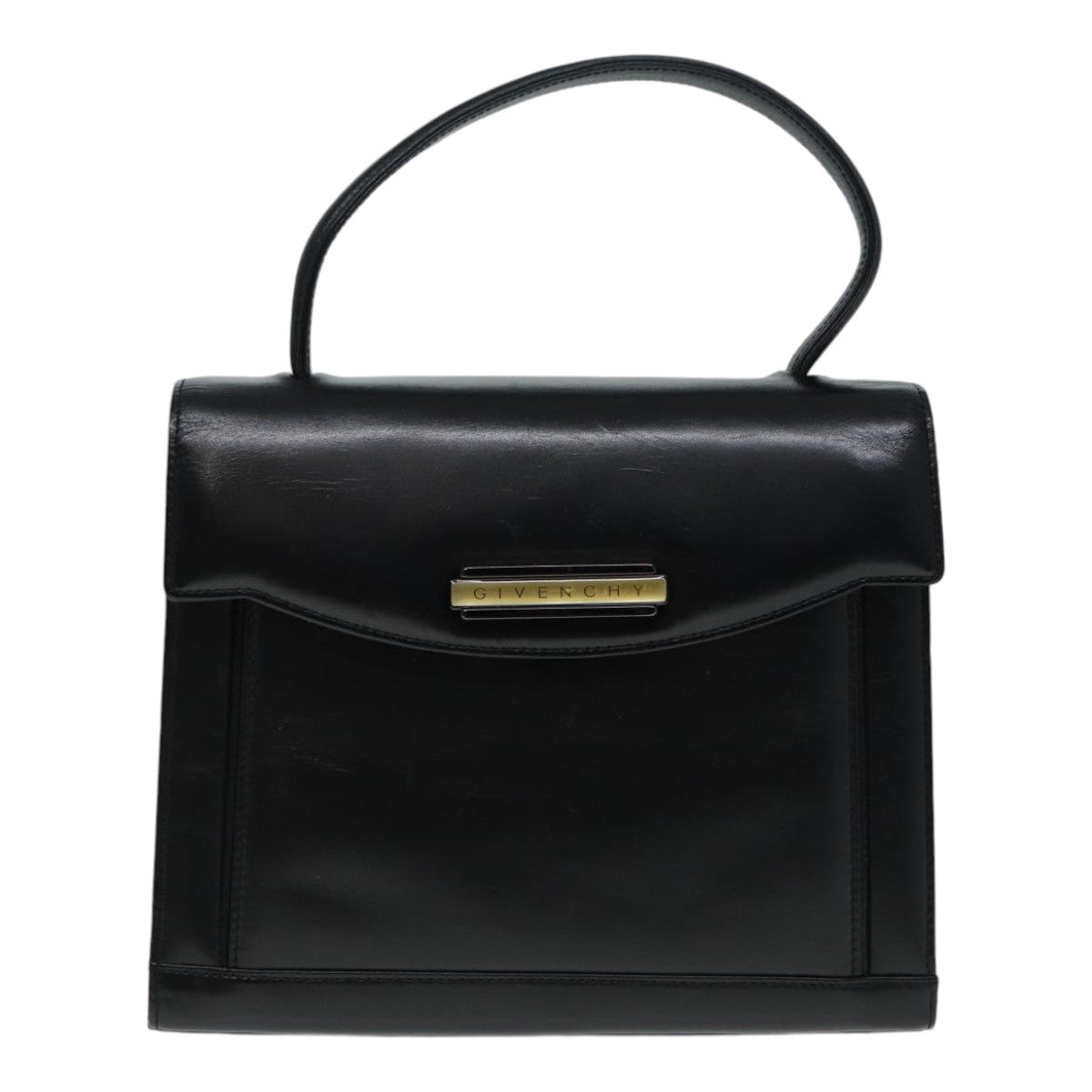 GIVENCHY Hand Bag Leather Black Silver Auth bs17693