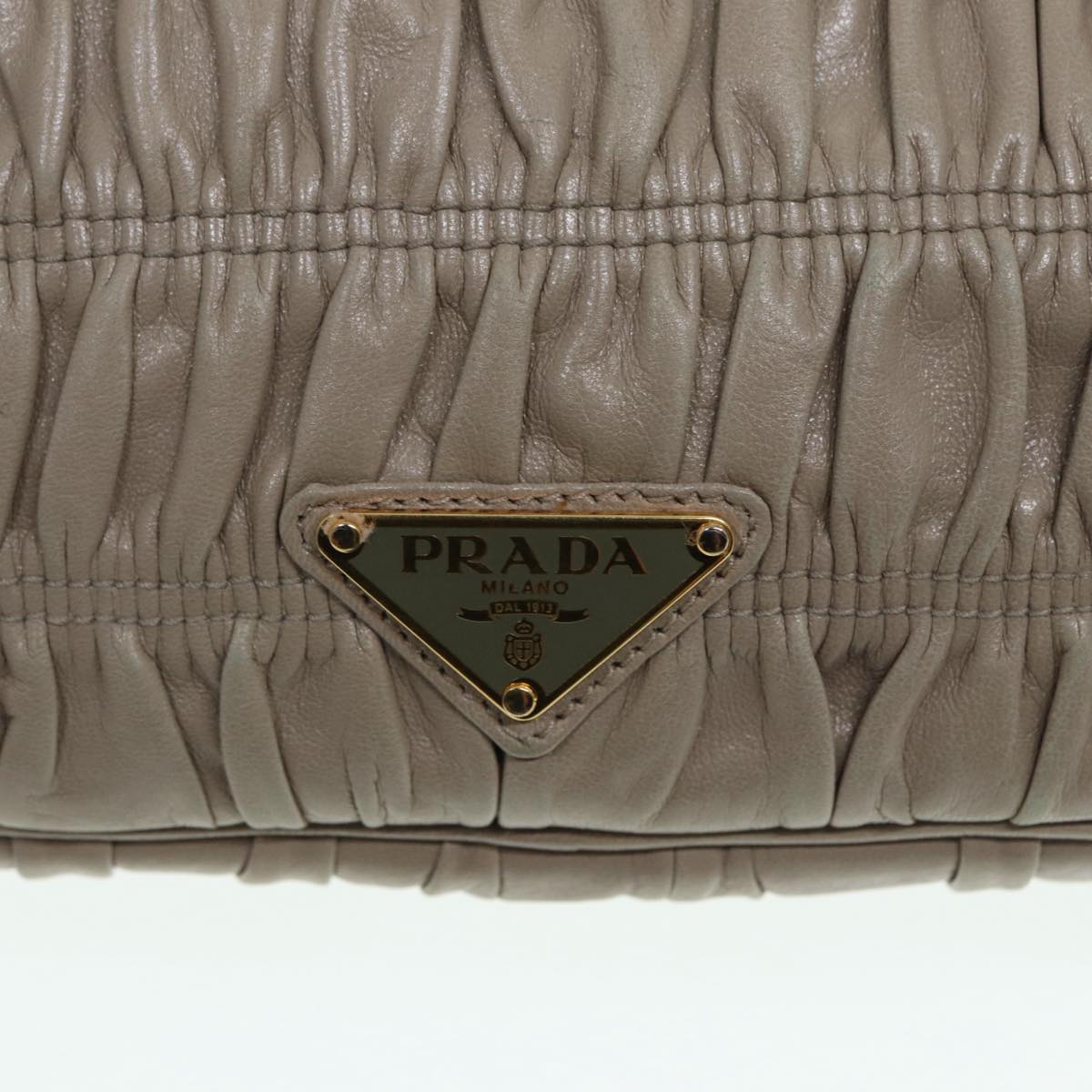 PRADA Hand Bag Leather Beige Auth bs17722