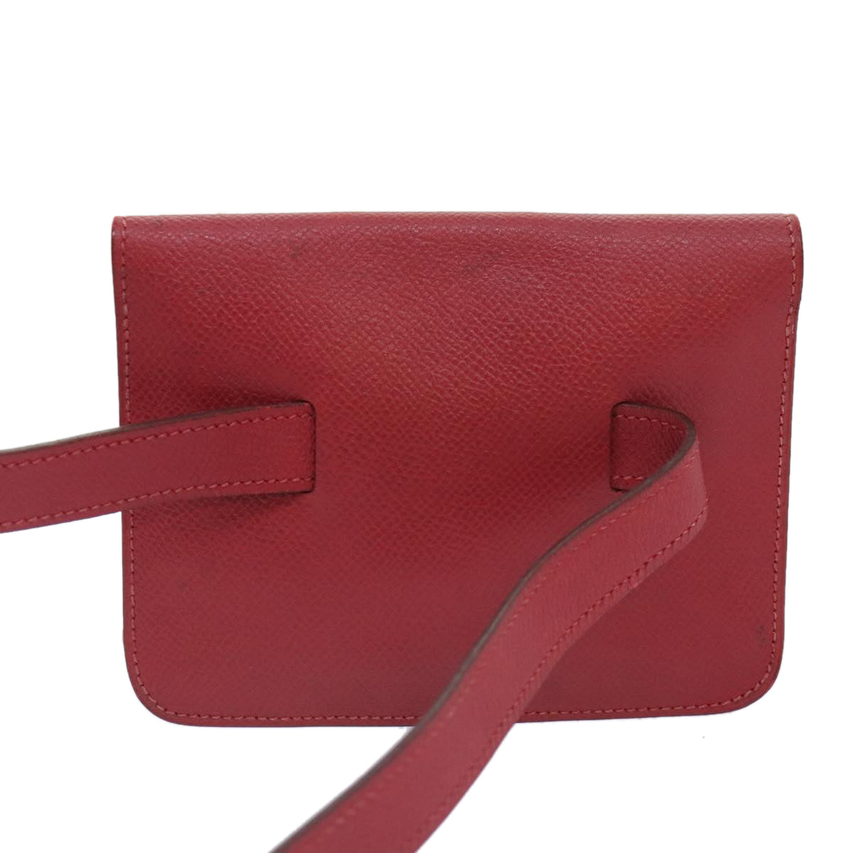 HERMES Pochette Green Pouch Leather Red Gold Auth bs17730