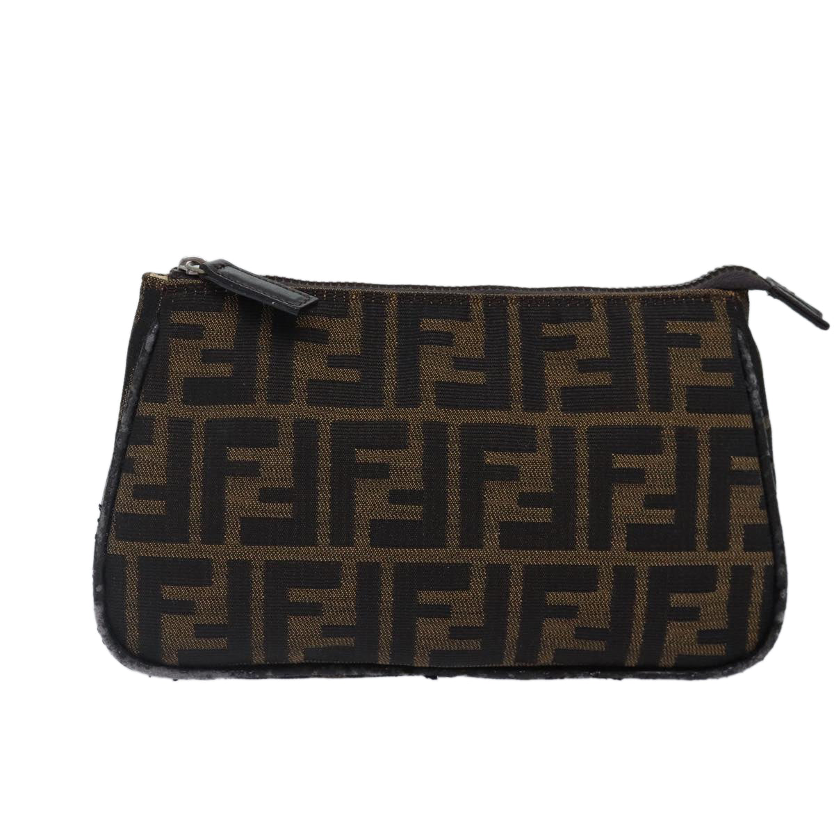 FENDI Zucca Canvas Pouch Brown Black Silver Auth bs17760