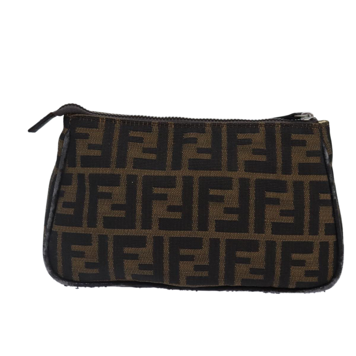 FENDI Zucca Canvas Pouch Brown Black Silver Auth bs17760