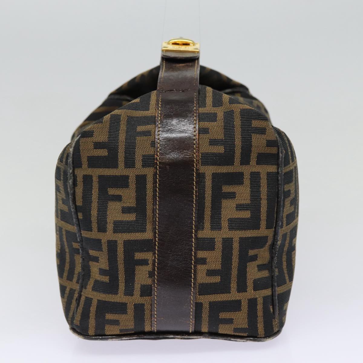 FENDI Zucca Canvas Vanity Hand Bag Brown Black gold Auth bs17761