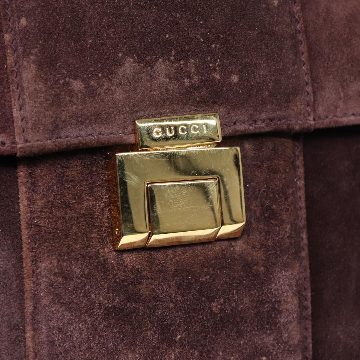 GUCCI Hand Bag Suede 2way Gold Brown Auth bs17780