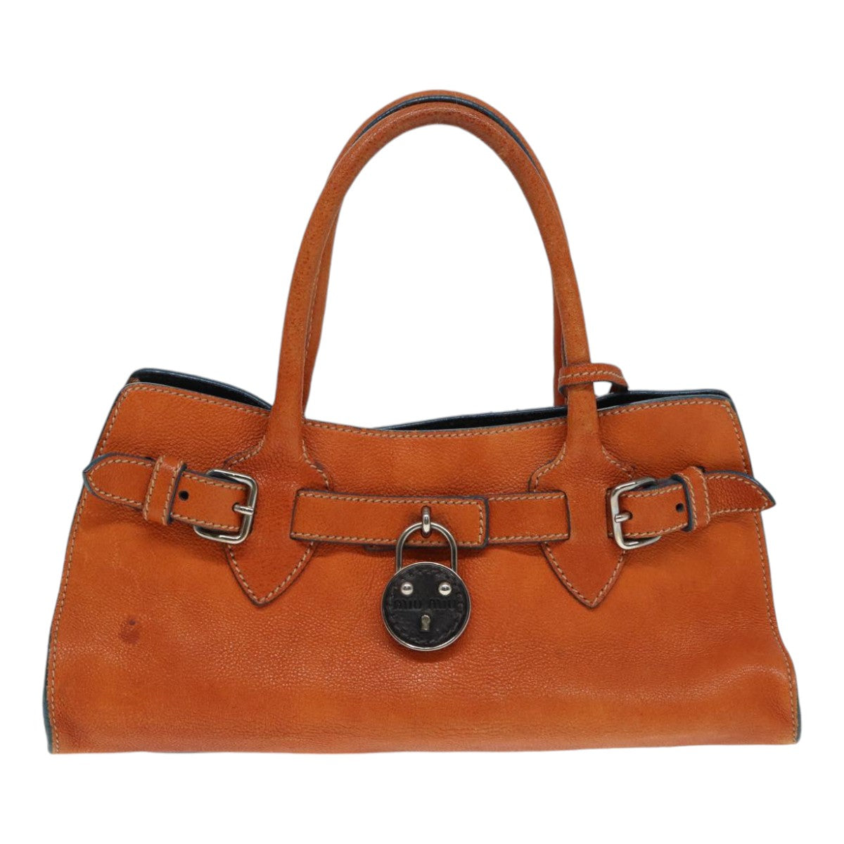 Miu Miu Hand Bag Leather Orange Silver Auth bs17781