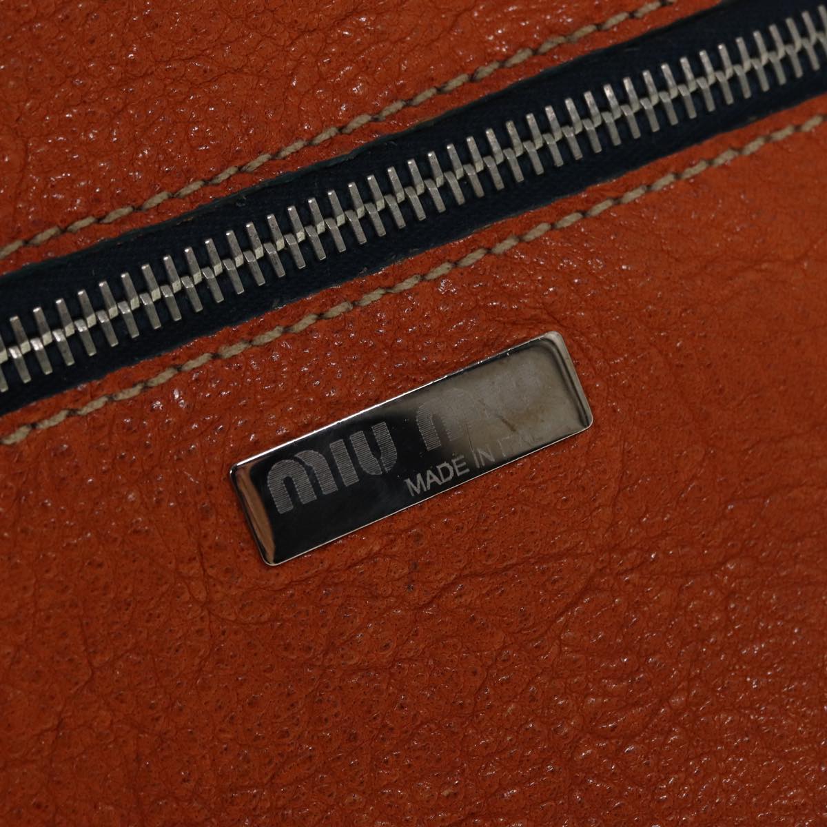 Miu Miu Hand Bag Leather Orange Silver Auth bs17781