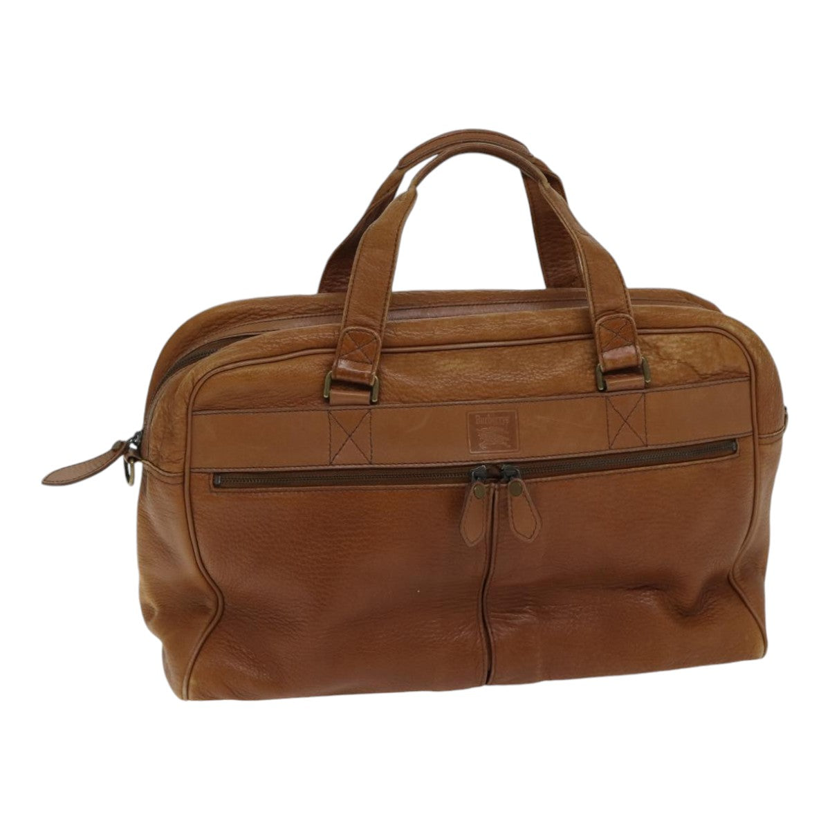 Burberrys Boston Bag Leather Brown Auth bs17786