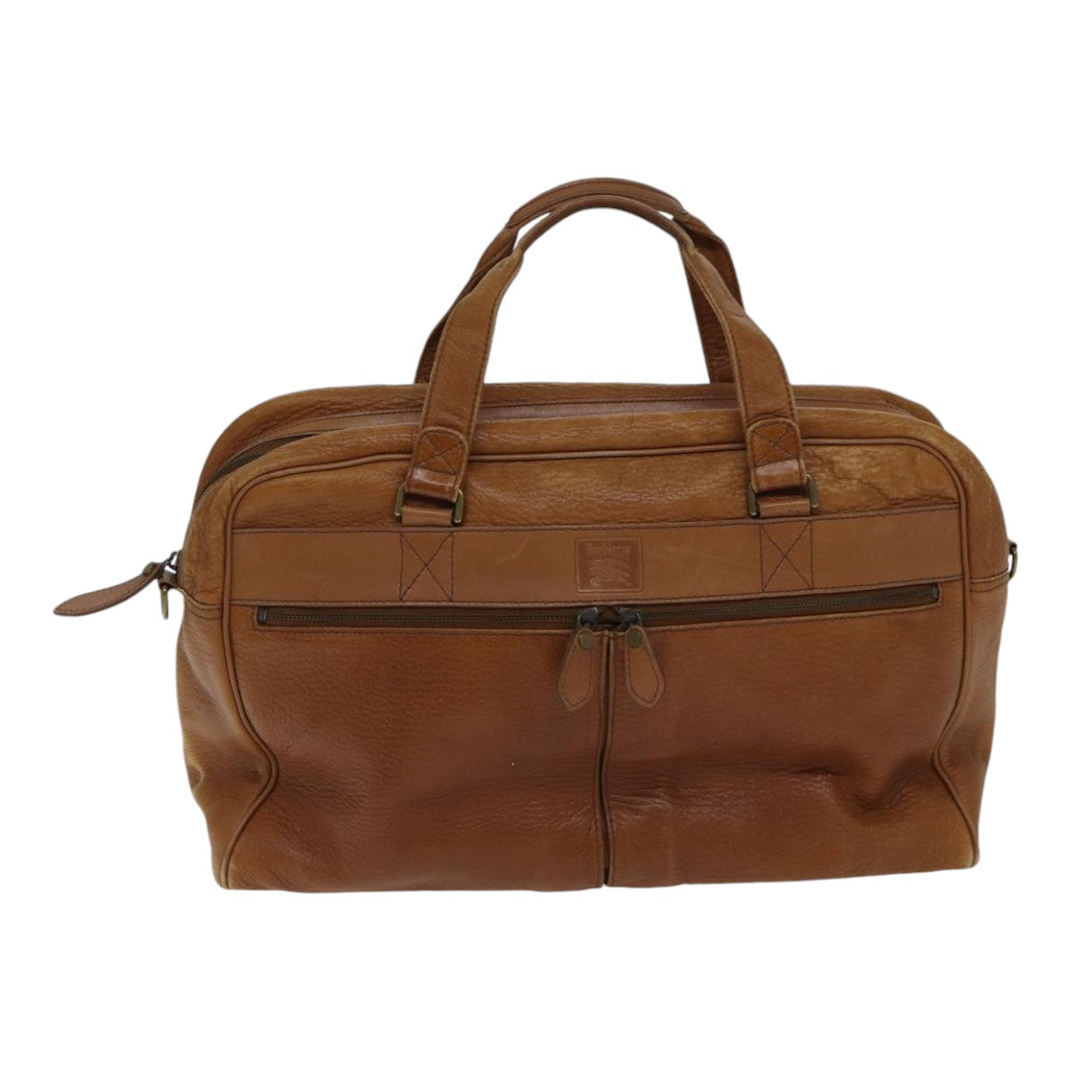 Burberrys Boston Bag Leather Brown Auth bs17786