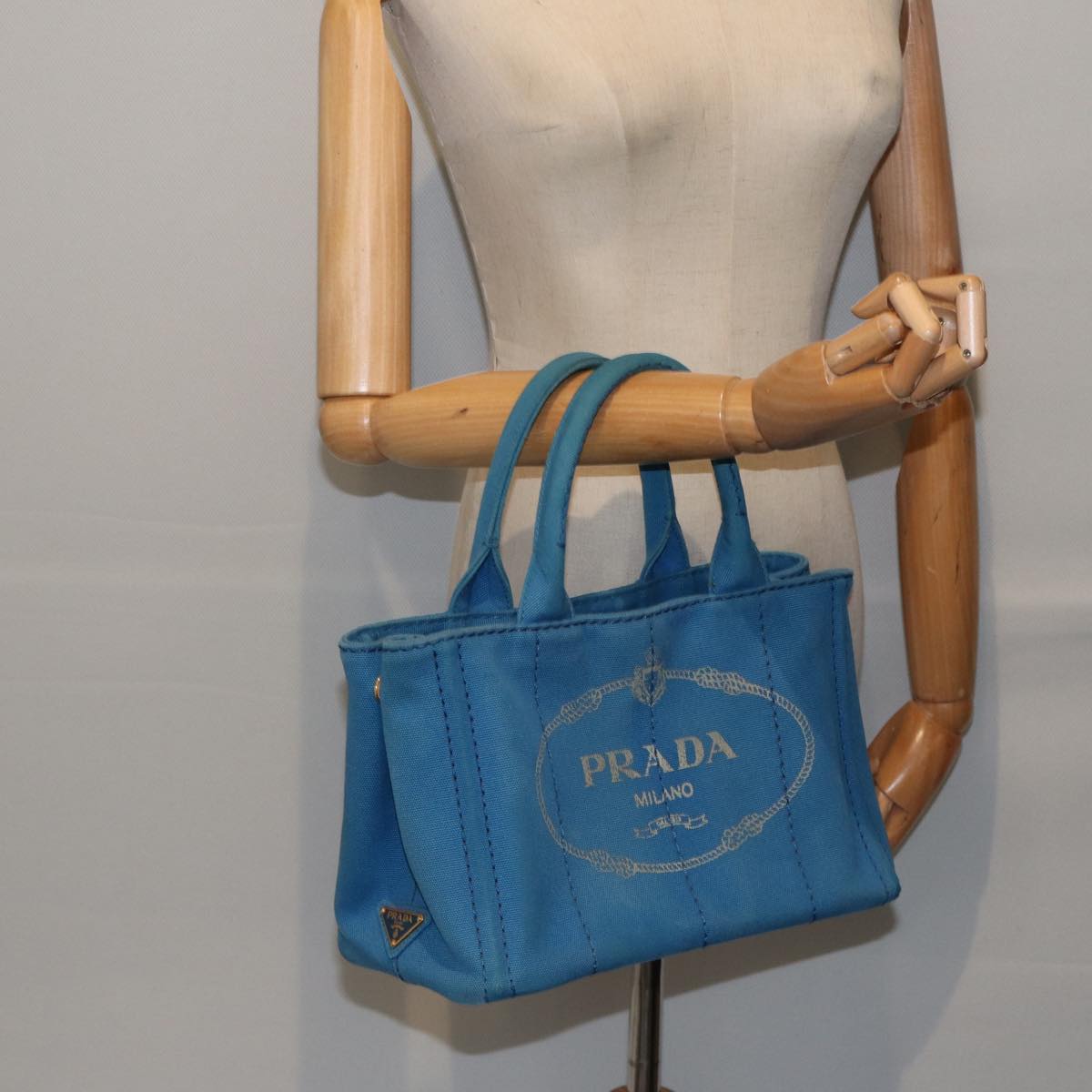 PRADA Canapa PM Hand Bag Canvas Blue Auth bs17794